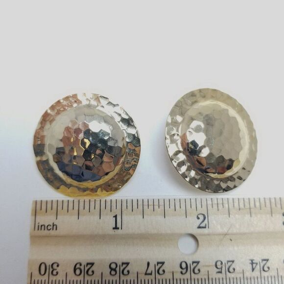 Vintage Gold Tone Hammered Texture Stud Earrings, Retro 80s Style Design, Estate - Picture 4 of 6
